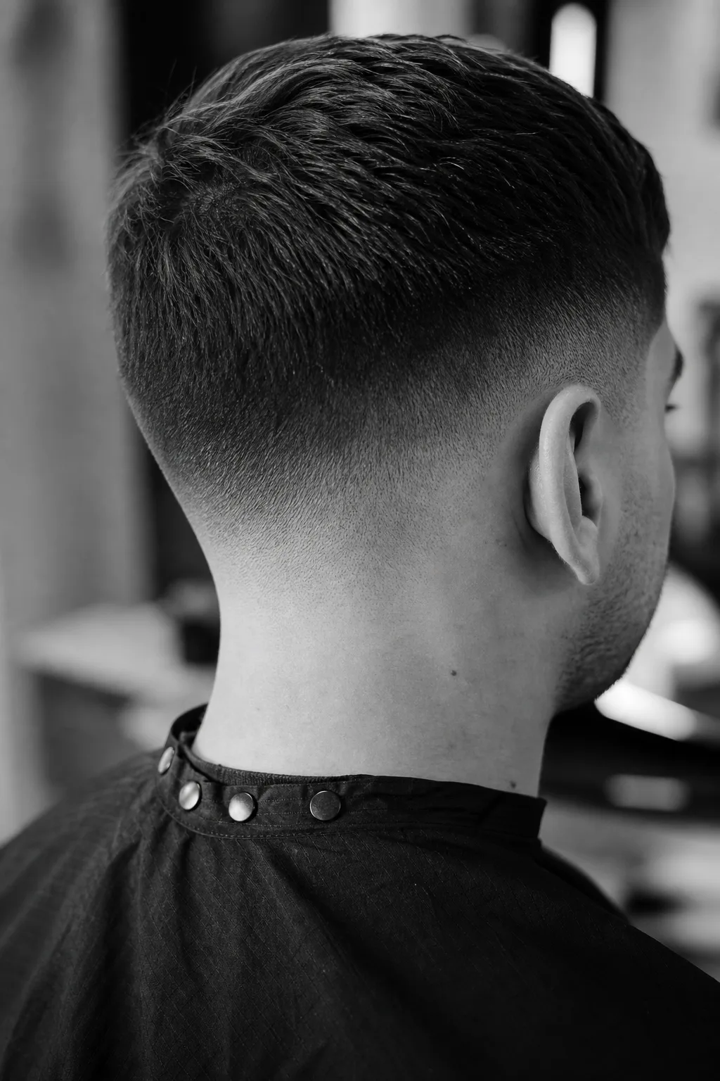 Original demo image showing the back profile of a clean low fade haircut